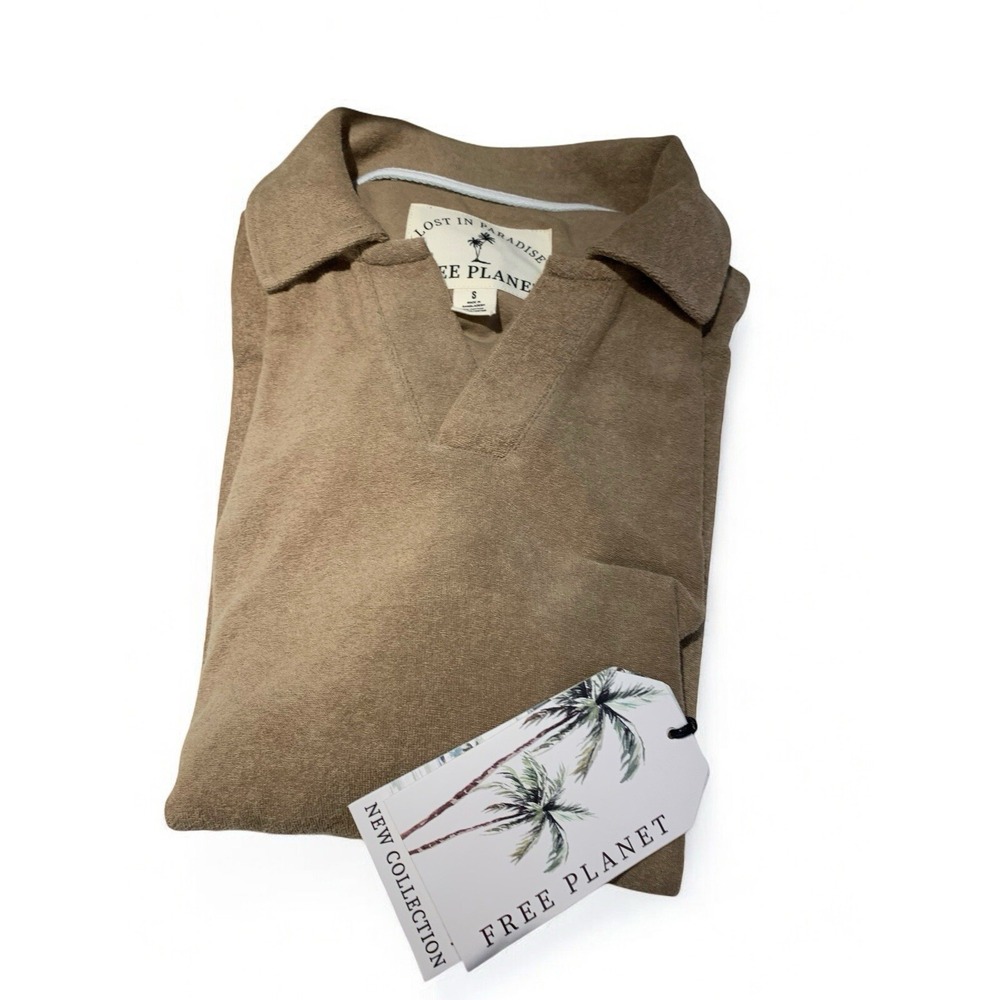 Free Planet Lost in Paradise Cotton Blend SS Walnut‎ V Neck Men's S NWT NEW
